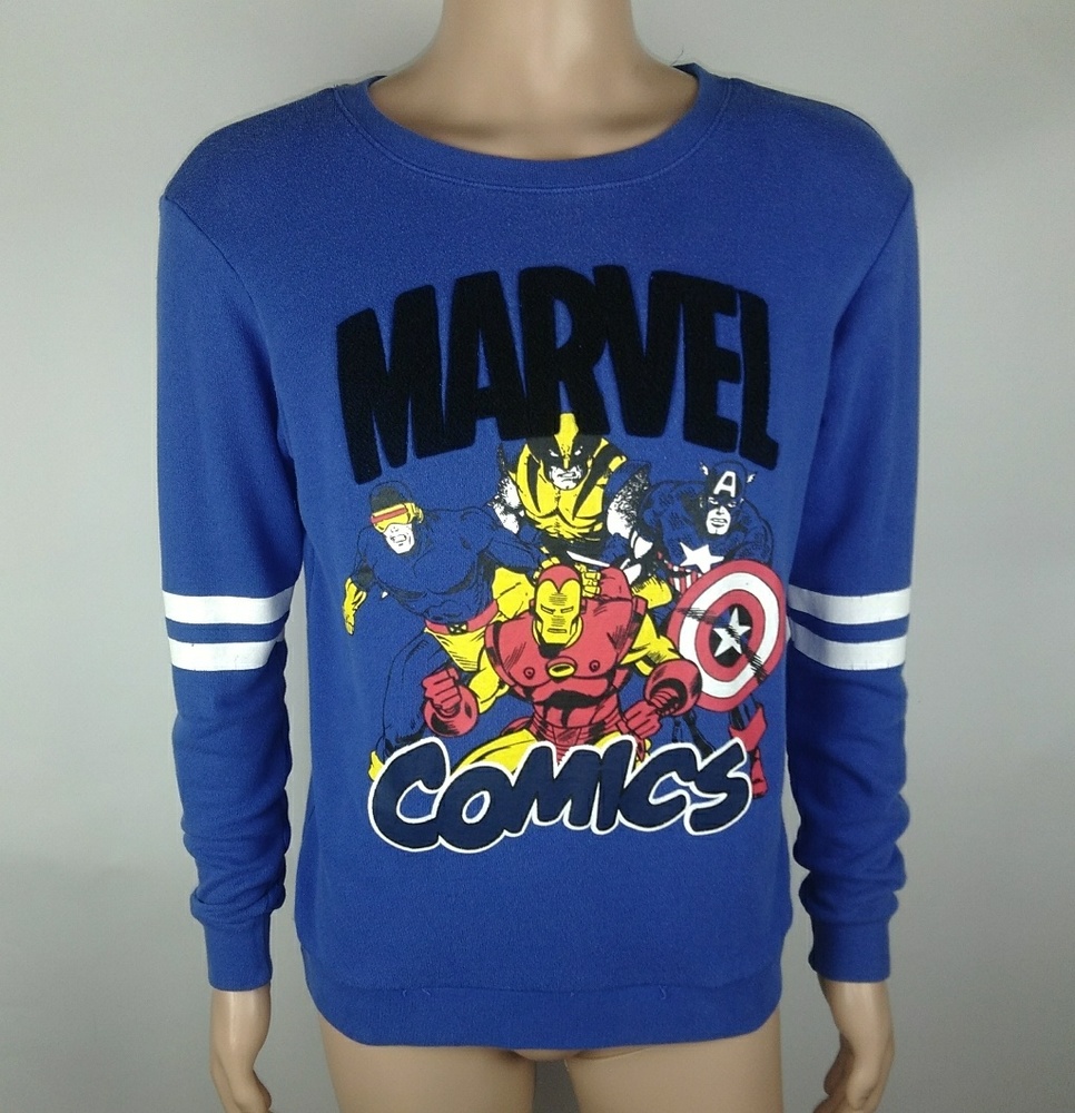 Marvel blue white  pullover sweater size L